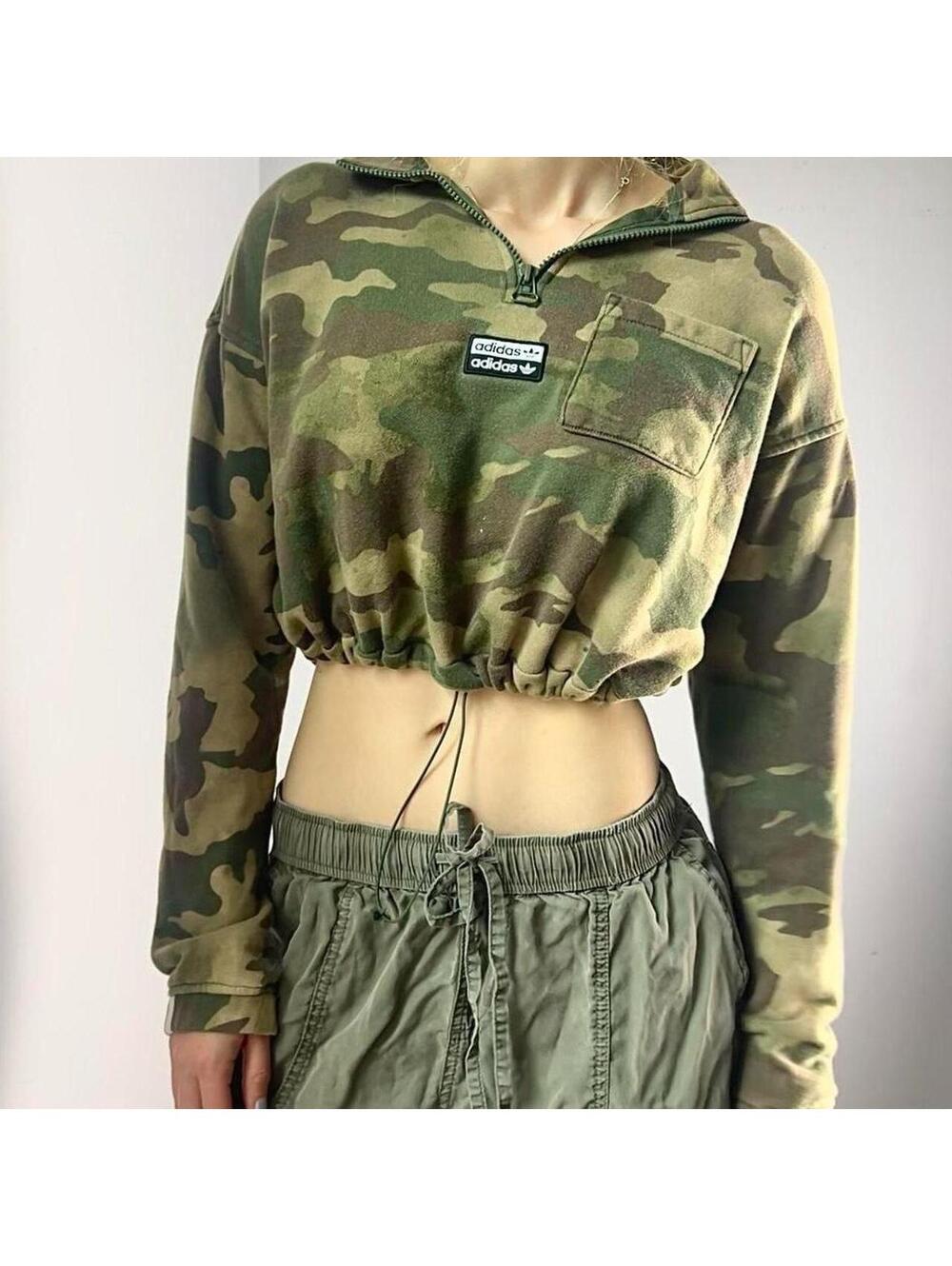 Adidas Originals Camo Cropped Quarter Zip Sweatshirt S - Picture 3 of 8